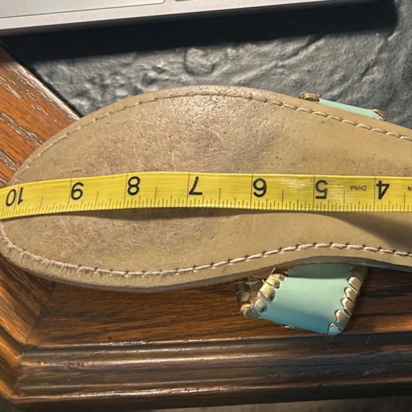 Jack Rogers Aqua With Gold Trim Floral Flip Flop Sandals Size 8 - Picture 9 of 9